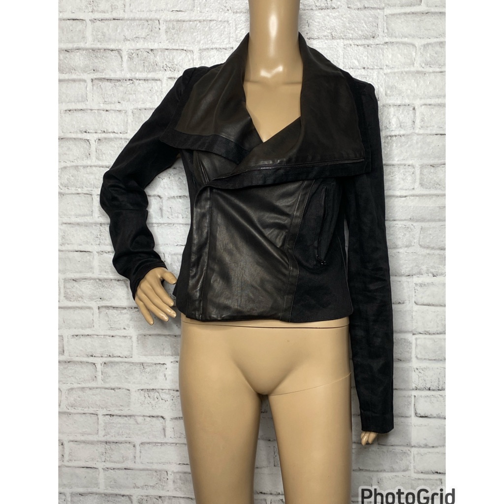 Vince Black Leather Panel Moto Jacket
